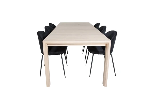 Slider Extention Table - White Wash - 170+40+40cm +Wrinkles Dining Chair - Blac
