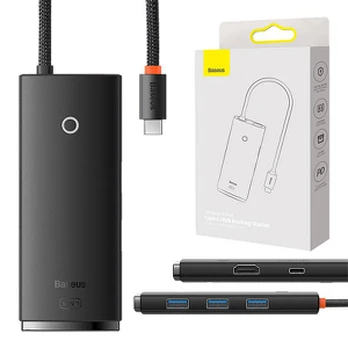 HUB Baseus Lite serijos 5 prievadų USB-C prie HDMI+USB3.0x3+PD (juoda)