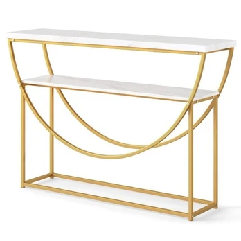 Bonideco Select Konsolė 120x30x80,5cm., baltos/auksinės spalvos