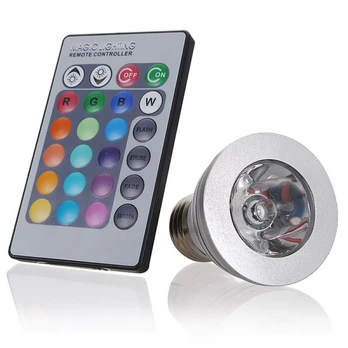 3W LED RGB E27 lemputė su pulteliu keičianti spalvas