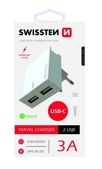 Įkroviklis Swissten Premium Fast, USB/AC/DC, balta
