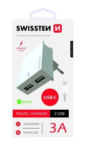 Įkroviklis Swissten Premium Fast, USB/AC/DC, balta kaina