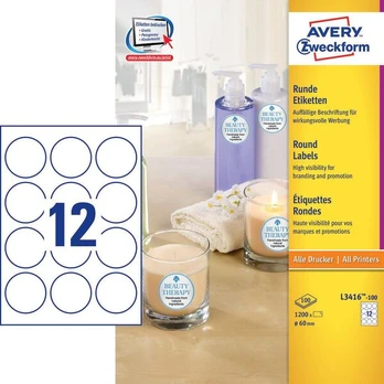 Avery apvalios etiketės Ø 60 mm, 1200 vnt.