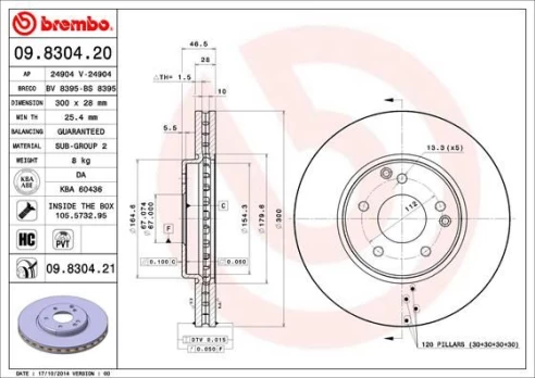 Stabdžių diskas BREMBO 09.8304.21