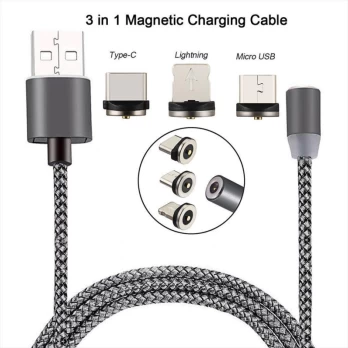 Magnetinis įkrovimo kabelis USB (+3 antgaliai iPhone ir Android)
