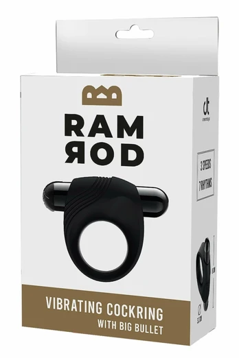 RAMROD Vibrating Ring with Large Bullet Black - 10 Modes, USB Rechargeable