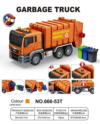 Orange Garbage Truck with Sound Function + Accessories