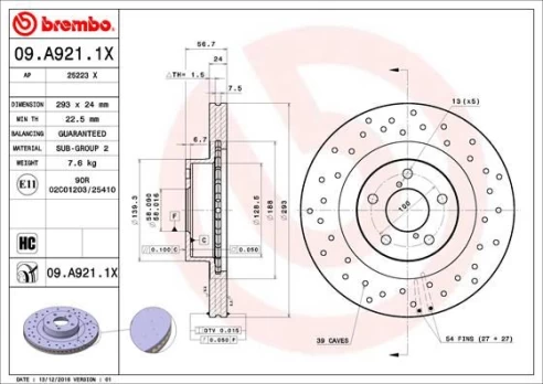 Stabdžių diskas BREMBO 09.A921.1X