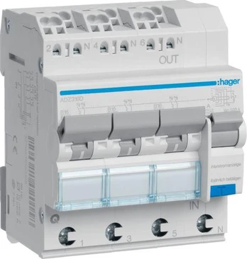 Hager RCBO 3+NB 16A 0.03A Type A 6kA RCBO (ADZ316D)
