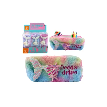 Lean Plush pencil case with mermaid tail, sequins, pastel colors