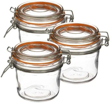 PIECES Stiklinis indas su dangteliu ir spaustuku, 350 ml, 3 vnt