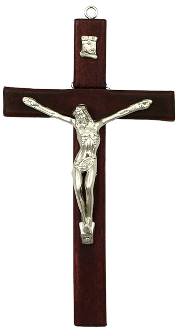 Tamsiai rudas medinis kryželis, 15 cm