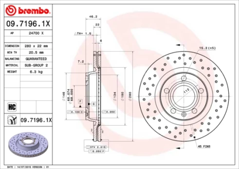 Stabdžių diskas BREMBO 09.7196.1X