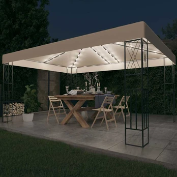 Pavėsinė su lemputėmis LED, kreminė, 3x4m