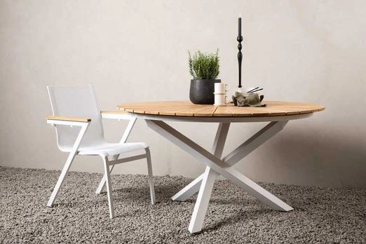 Venture Design Valgomasis stalas, Meksika, ø140 cm, Balta/Teakinis
