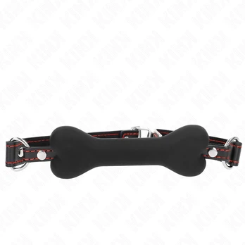 KINK Black Bone Silicone Gag 12 cm - Adjustable Vegan Leather Strap