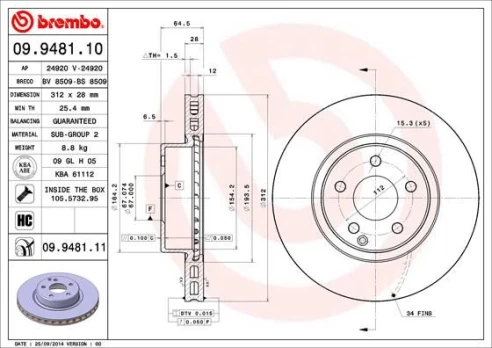 BREMBO 09.9481.11 Brake Disc
