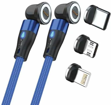 Kabelis USB Realpower RealPower Magnetic cable,1m,2x magnetisch,blau mit Adaptern