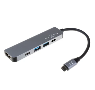 Fixed Fiksuotas HUB Mini 5 prievadų aliuminio USB-C, pilkas