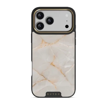 Vanilla Sand - Marble iPhone 17 Pro Max Case, Elite Dark (MagSafe) / Gold