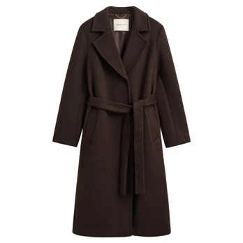 Paltas moterims, Ruda, Belted wool blend coat