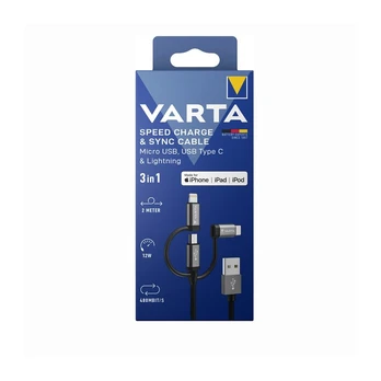 „Varta Speed Charge & Sync“ kabelis 3in1 USB-A auf Light./Mic./USB-C