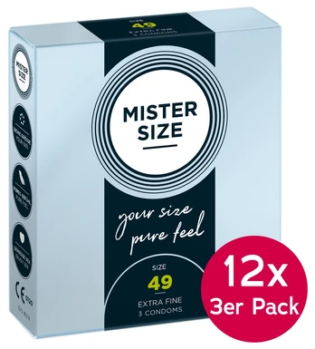 Mister Size 49mm 12 x pack of3 Prezervatyvai
