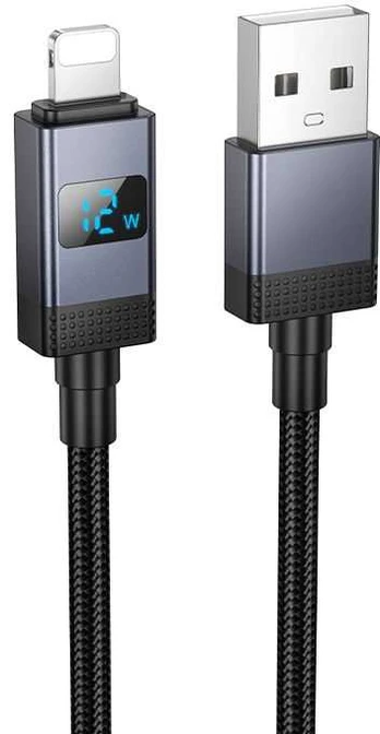 Cable USB A to Lightning Hoco 2,4A with display 1 m X118 juodas