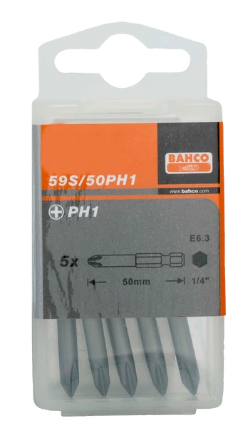 kompleksas 5 vnt. 1/4" Phillips PH1/50mm, Bahco [59S/50PH1]