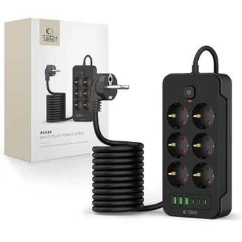 Juodas 6x lizdai + 3xUSB + 3xUSB-C prailgintuvas "Tech-Protect PC6X6 Power Strip"