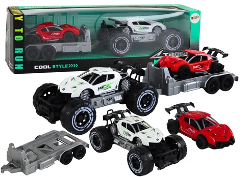 Visureigis su priekaba ir sportiniu automobiliu