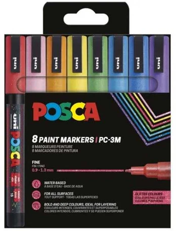 POSCA PC-3M 8stk Glitter Farver