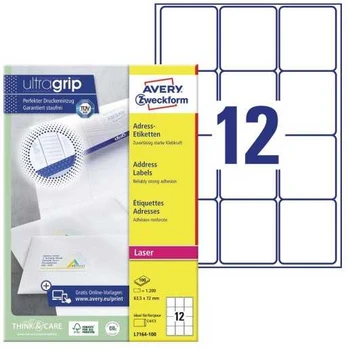 Avery Zweckform Avery L7164-100, Baltas, Self-adhesive label, Paper, lazerinis, Permanent, Rounded rectangle