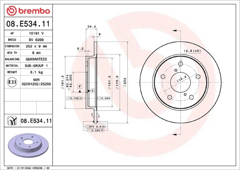 Stabdžių diskas BREMBO 08.E534.11