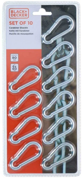 Detal PLIENINIS KARABINERIS 10 VNT Juodas + DECKER