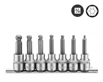 Force Šešiakampis-galvutė Hex Ball 3/8" rinkinys 7 dalių