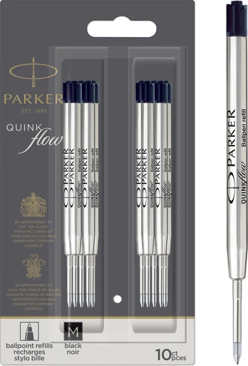 Parker - QUINKflow Ballpoint Pen Refills - Black - Medium Point - 10 Count