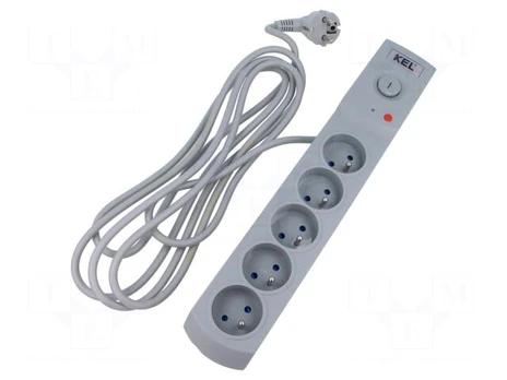Plug socket strip: protective | Sockets: 5 | 230VAC | 10A | grey | 3m