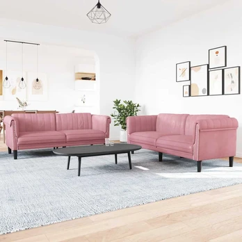 Sofa Sofos komplektas, 2 dalių, rožinės spalvos, aksomas