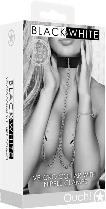 Ouch By Shots Ouch! Velcro Collar With Nipple Clamps - With Adjustable Straps