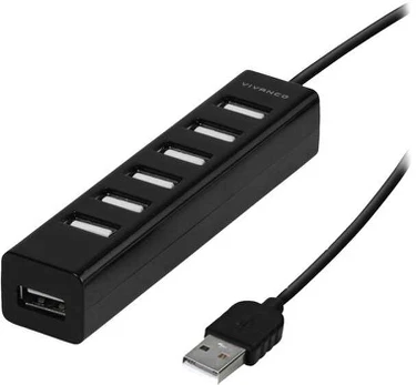 Vivanco VVITHUB20USB7IN1OUT, USB 2.0 Type-A, USB 2.0 Type-A, Juoda, 0,1 m