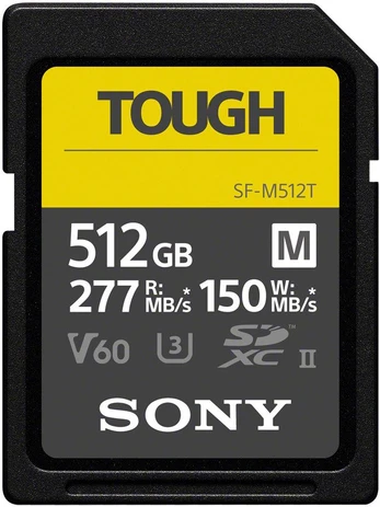 SDXC memory card512 GB capacity277 MB/s reading speed150 MB/s writing speedU3 & V60 speed
