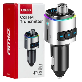 Transmiter automobilinis fm 2×usb-a microsd 12v 24v amio-04654