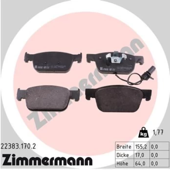 Stabdžių trinkelių rinkinys, diskinis stabdys ZIMMERMANN 22383.170.2
