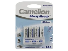 NiMH AAA 1.2V-800mAh (4/card) 'ALWAYSREADY"℧ kaina
