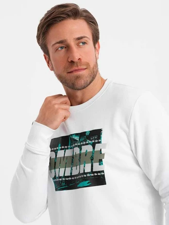 Men's printed sweatshirt worn over the head - baltas V1 OM-SSPS-0156