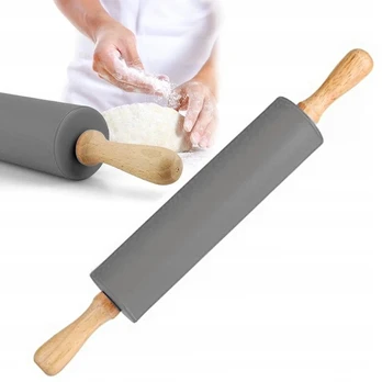 Silikoninis kočėlas su medinėmis rankenomis, besisukantis, 38 cm