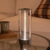 LED akumuliatorinė stalo lempa Edison, aukštis 24 cm, pilka/skaidri, IP54