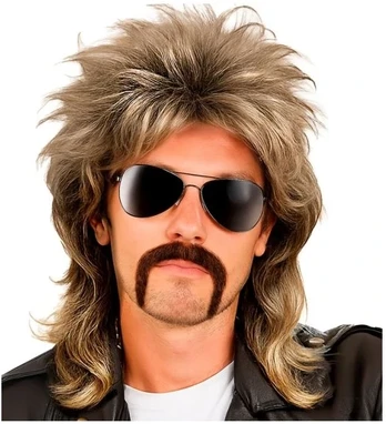Widmann Blondinis mullet perukas su ūsais