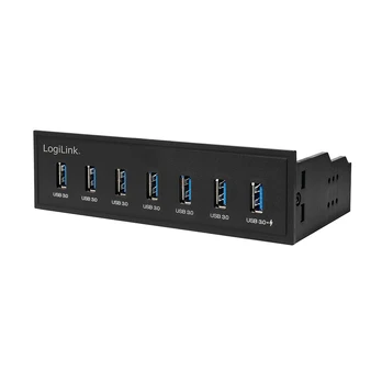 Šakotuvas LogiLink USB HUB 3.0, 7-Port, 5,25" intern + Schnelladeport